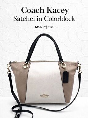 Coach Kacey Satchel Colorblock Chalk Beige Leather Crossbody MSRP $328